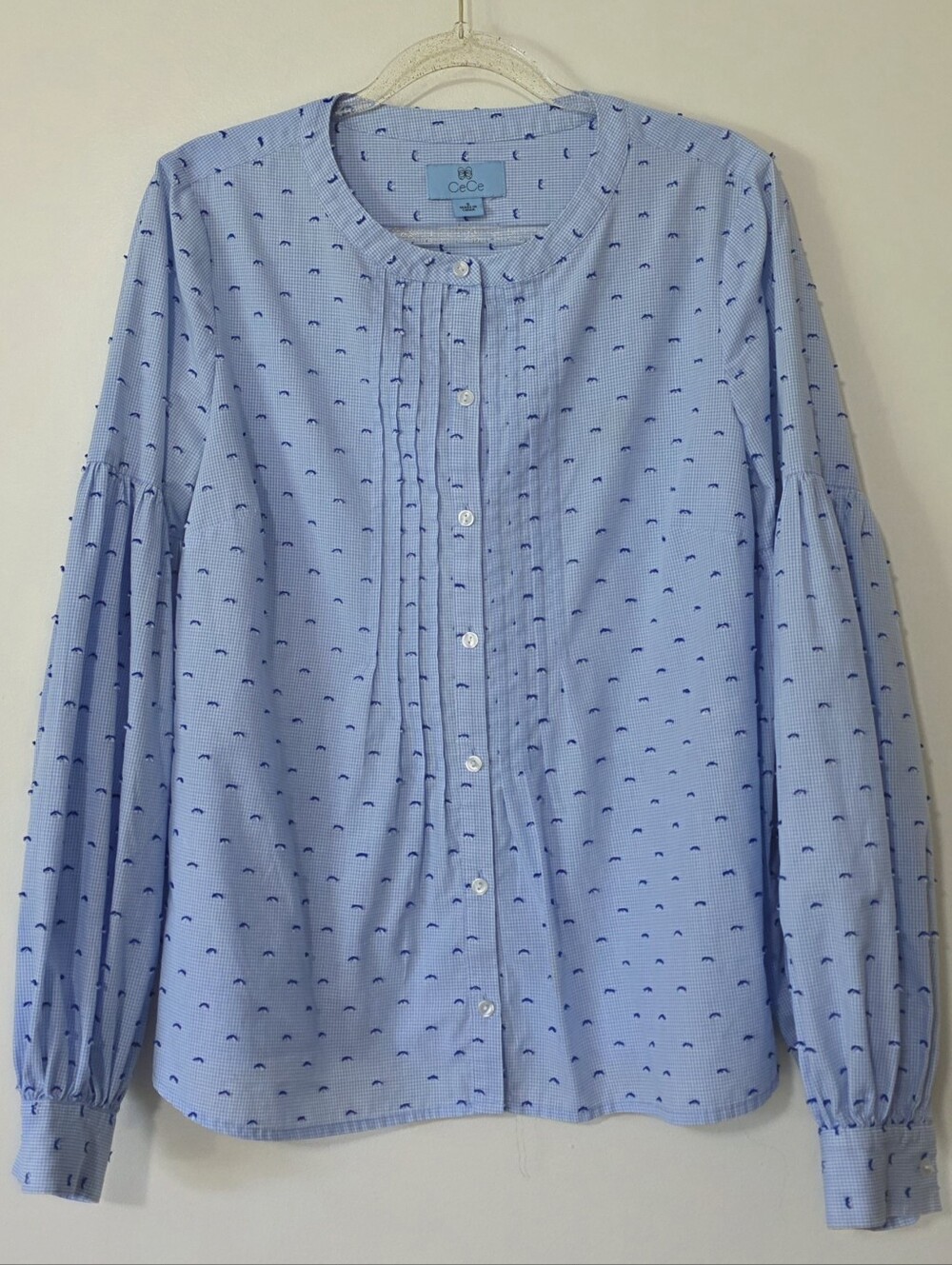 CeCe Pintuck Embroidered Puff Sleeve Blouse Coquette Cottagecore Cotton Small